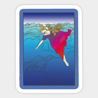 Drowning Girl (red on blue) Sticker